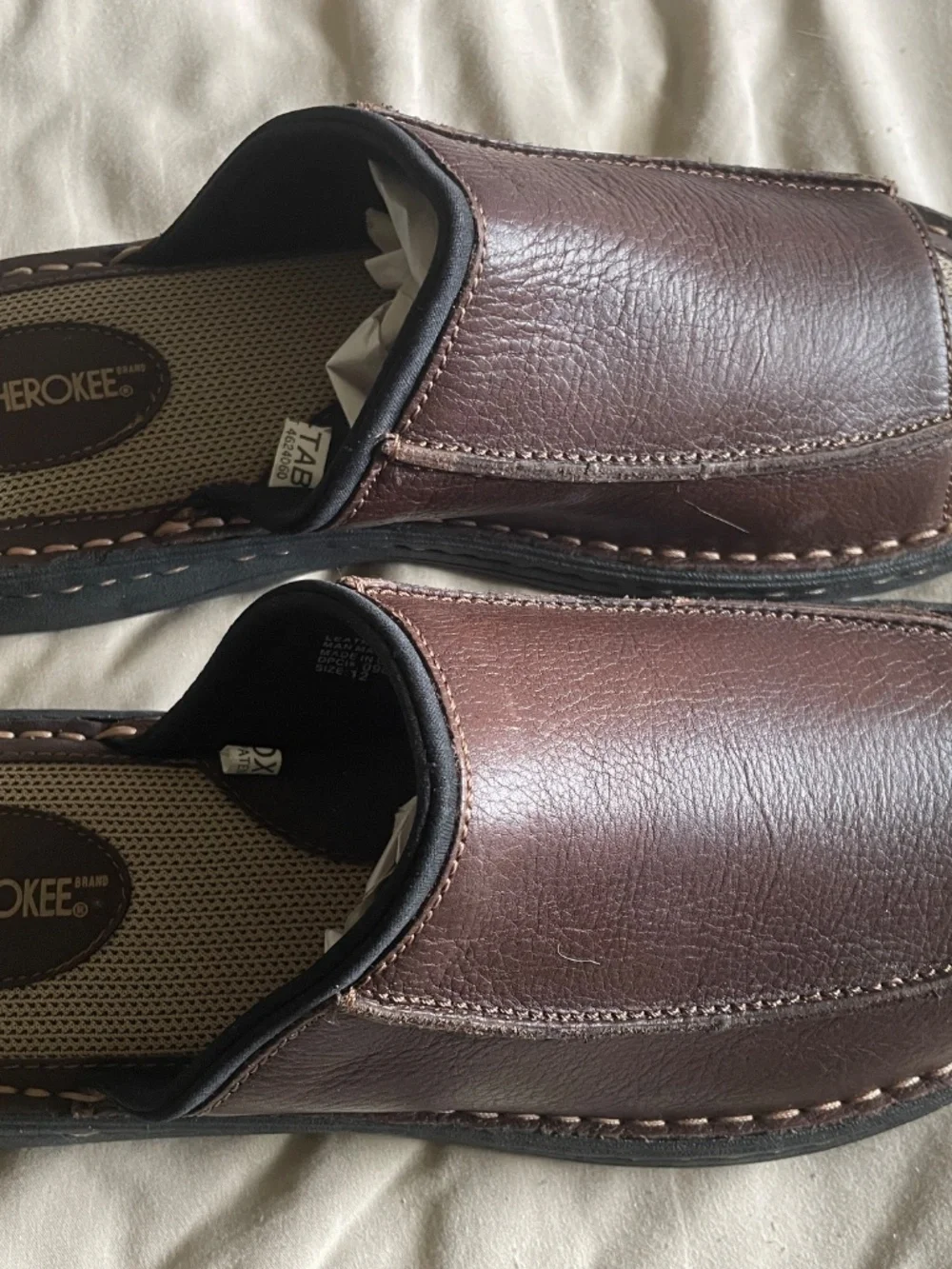 Mens CHEROKEE Brown Leather Sandals Slides Slippers - Size 12 - BRAND NEW!